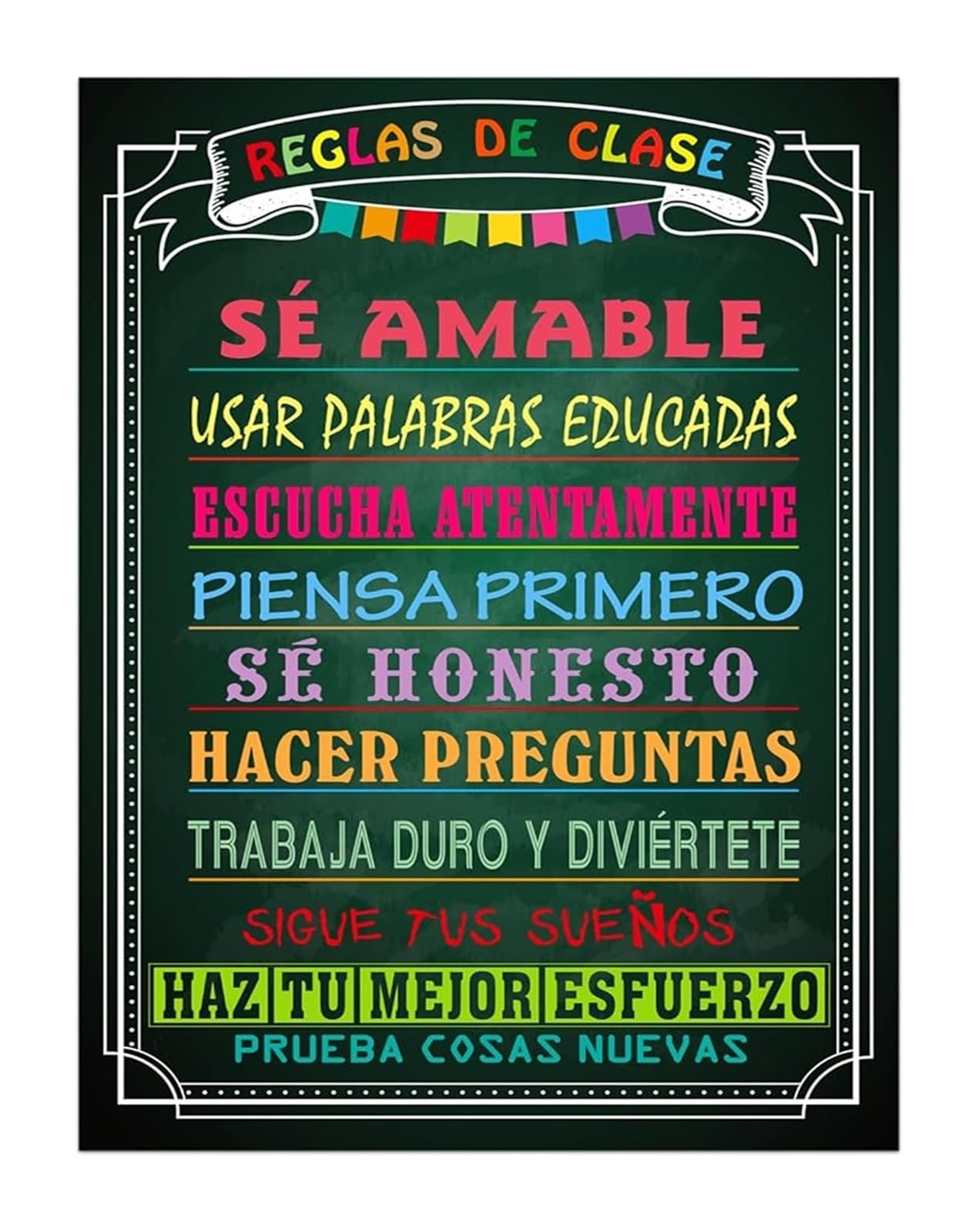 NWPNLXEA Motivational Wall-Art in Spanish Classroom Rules Poster for Spanish Class Teacher Resources(Framed,16x24inch(40x60cm))