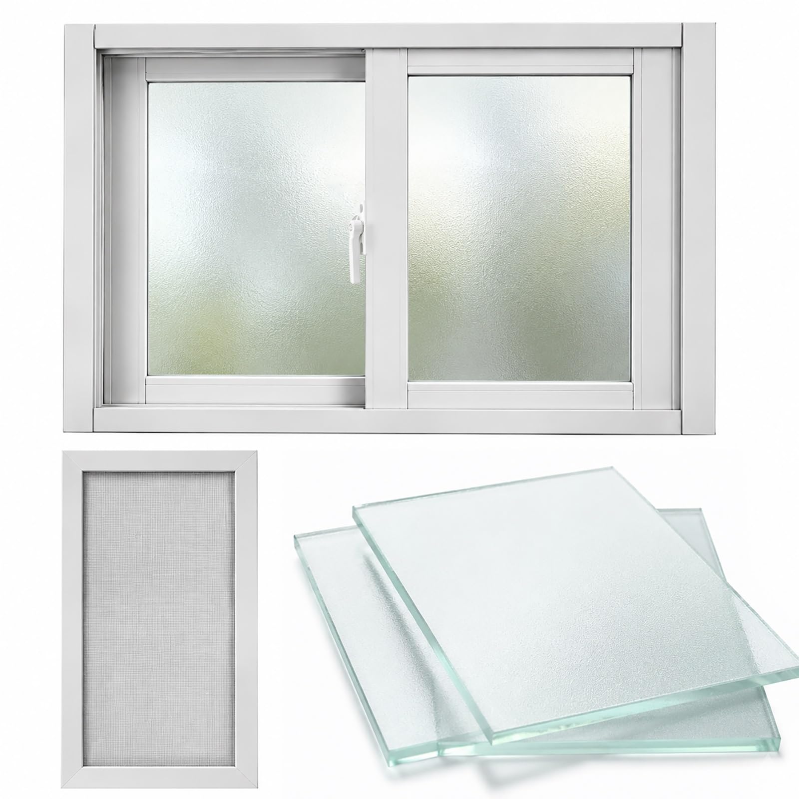 Bqzktved White Vinyl Sliding Window For Shed, 5Mm Frosted Tempered Glass, Weather Frame, Smooth Sliding, Basement For Garage,Chicken Coop, Bathroom(29"X27")