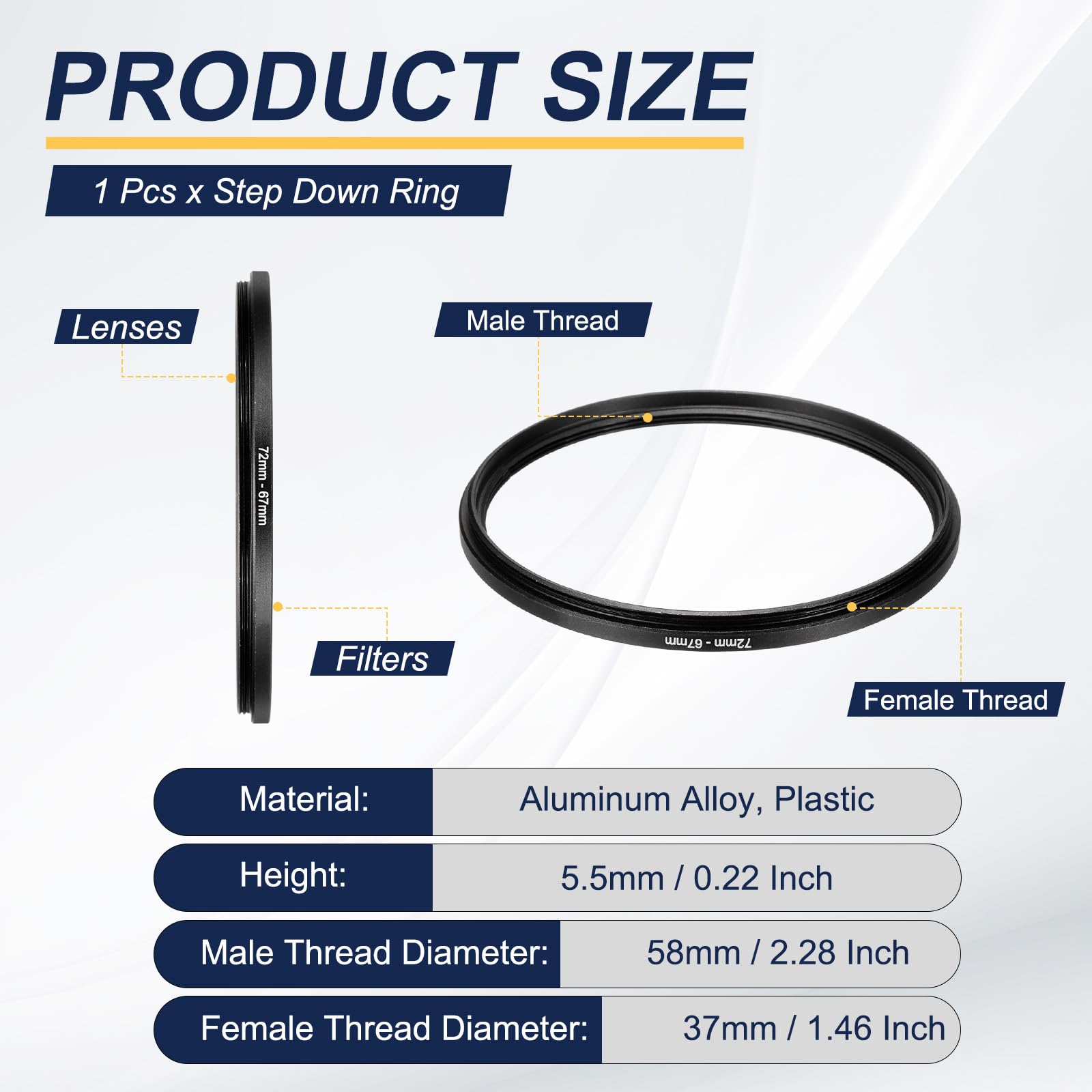 PATIKIL Step Down Ring Adapter 72mm to 67mm, Filter Step-Down Rings Camera Lens Filters Metal Ring Digital for ND IR DSLR Lenses, Black