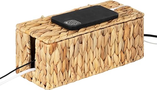 StorageWorks Caja de organización de cables, organizador de cables de mimbre con 2 ranuras para ocultar cables y regleta de alimentación, caja