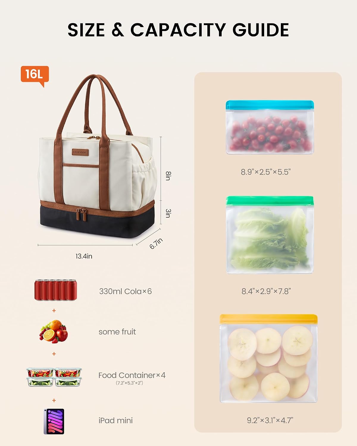 LOVEVOOK Insulated Lunch Bag Women with Triple Compartments & Bottle Holder image 2