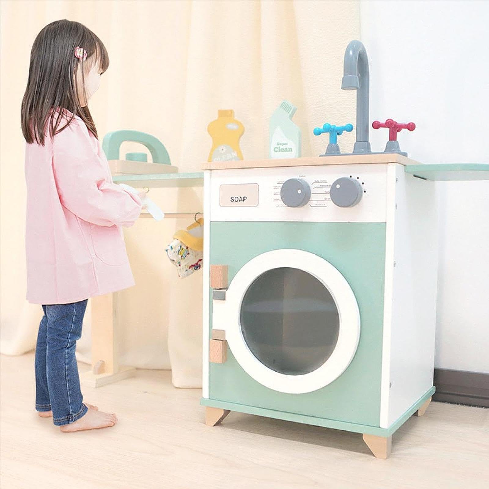 Lavadora de Juguete en Miniatura para La Cocina, Lavadora de Madera para Juegos de Imitación para Niños.