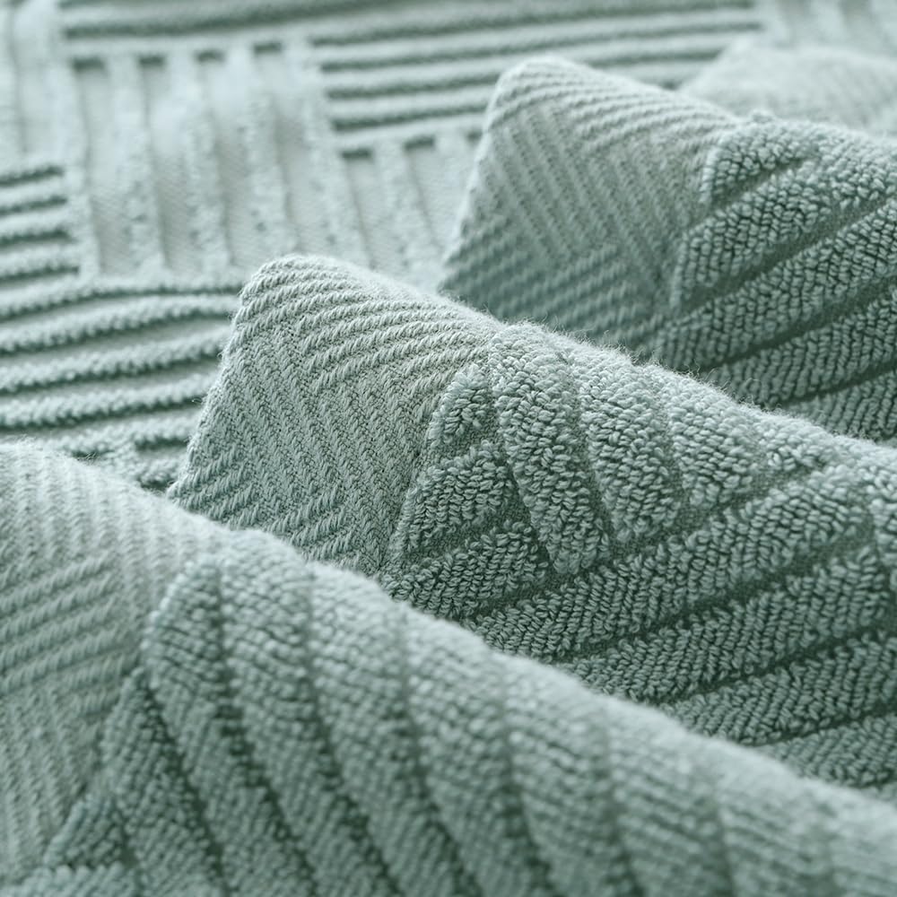 YiLUOMO Green Hand Towel Set of 2 Striped Weave 100% Cotton Super Soft Highly Absorbent Hand Towels for Bathroom 13x 29 Inch - Image 8