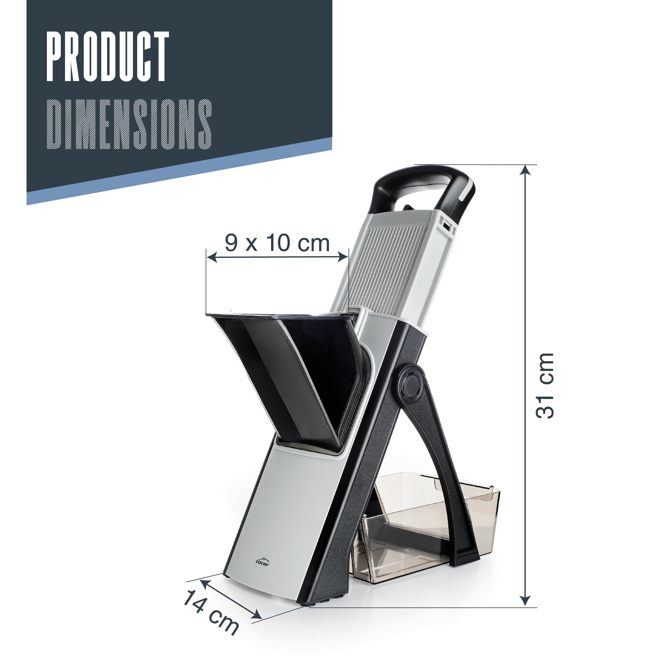 Lacor 60860 - Mandolino verticale più, lama in acciaio inox Acciaio,... | Realizzato in acciaio inossidabile alimentare; alta resistenza alla corrosione e usura quotidiana in cucina