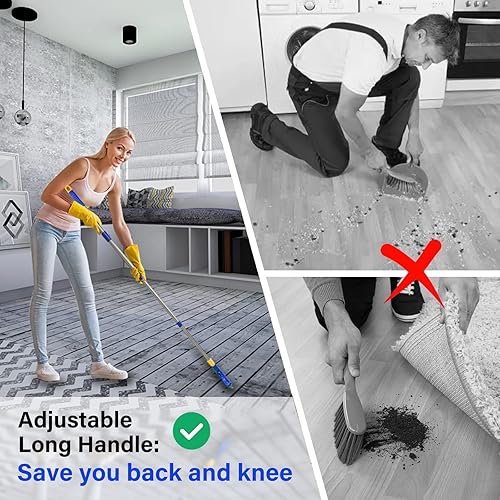 Miniatura 5 de ITTAR Cepillo de lechada con mango largo ajustable, cepillo giratorio para fregar en forma de V, con cerdas rígidas para limpieza profunda de