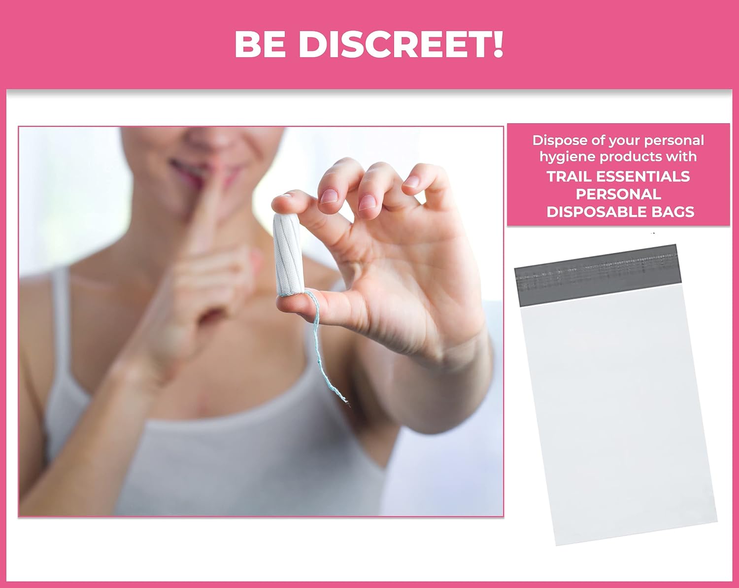 Feminine Personal Disposal Seal Bags- 100 White Opaque Seal Bags for Sanitary, Discreet Disposal for Tampons, Pads, and Liners (Black)