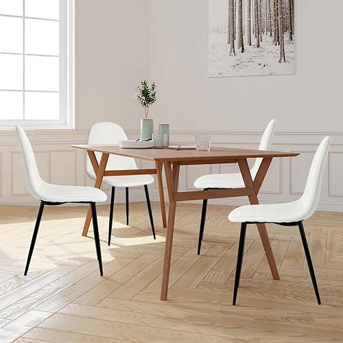 Miniatura 9 de FurnitureR Juego de 4 sillas de comedor, cómodas sillas laterales sin brazos de tela con patas de metal de mediados de siglo para el hogar, cocina,