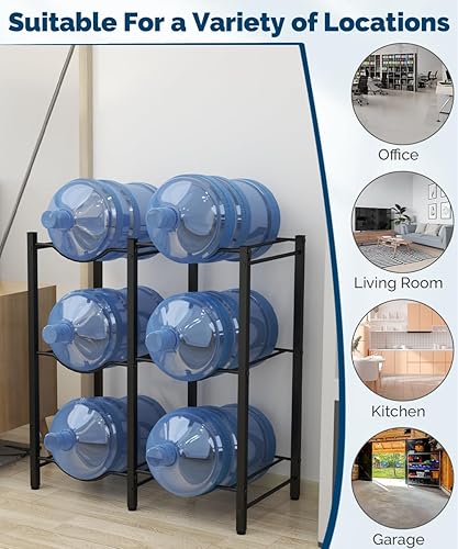 Miniatura 7 de Mocomax Estante para jarra de agua de 5 galones, soporte desmontable para 6 botellas, estante refrigerador resistente de 3 niveles, organizador para