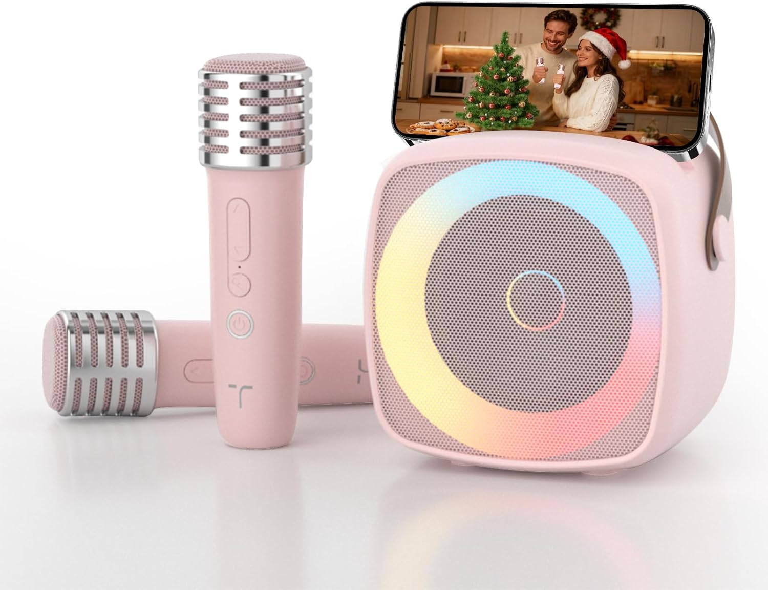 Karaoke Machine 2 Microphones for Home Party with Phone Holder, Wireless Portable B...