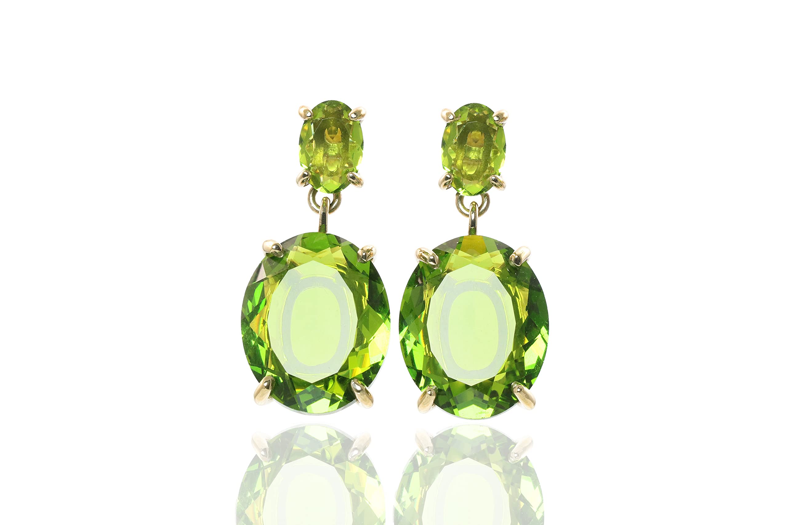 Anemone Pendientes de Peridot - Ovalada Doble Piedra Grandes Pendientes Colgantes - Lujosa Agosto Joyas de Nacimiento, Joyas de Piedras Preciosas, Joyas de Regalo para las Mujeres - Elija su Material