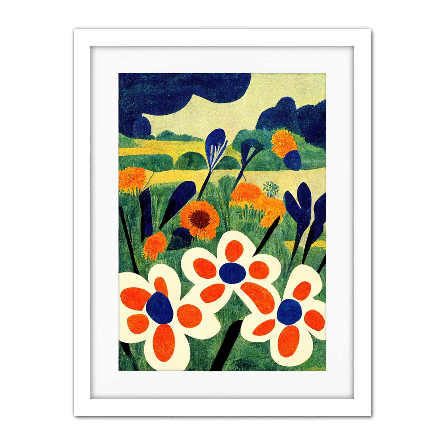Doppelganger33 LTD Henri Matisse Style Meadow Flowers Iris Artwork Framed Wall Art Print 18X24 Inch