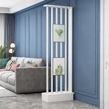 Modern Home Room Divider Screen Entryway & Living Room Partition Hollow Decorative Office Privacy Wall Entrance Hall Partition Screen ColumnWhite+Warm White,48x25x202cm/18.9x9.8x79.5in