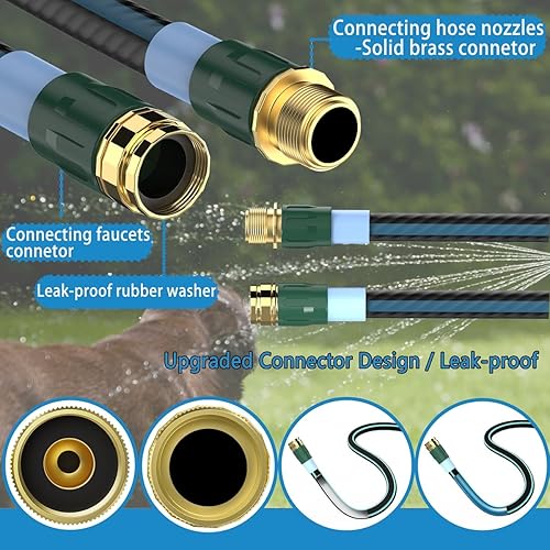 Miniatura 7 de Manguera de jardín no expansible de 100 pies, manguera de agua duradera 2025, manguera de exterior multicapa a prueba de fugas con conectores de