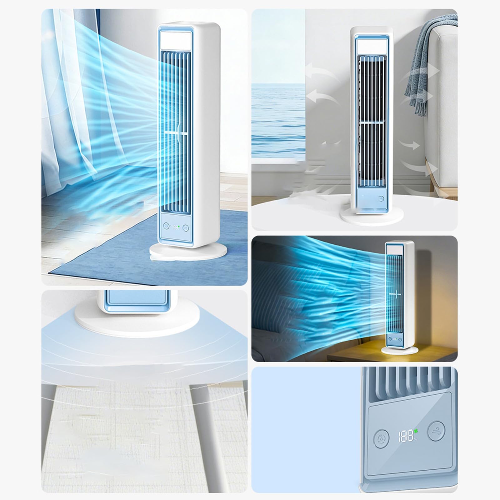 Aire acondicionado portátil, ventilador sin palas con 3 modos, climatizador silencioso de batería para casa, oficina y viaje ，Blanco - 1 pieza