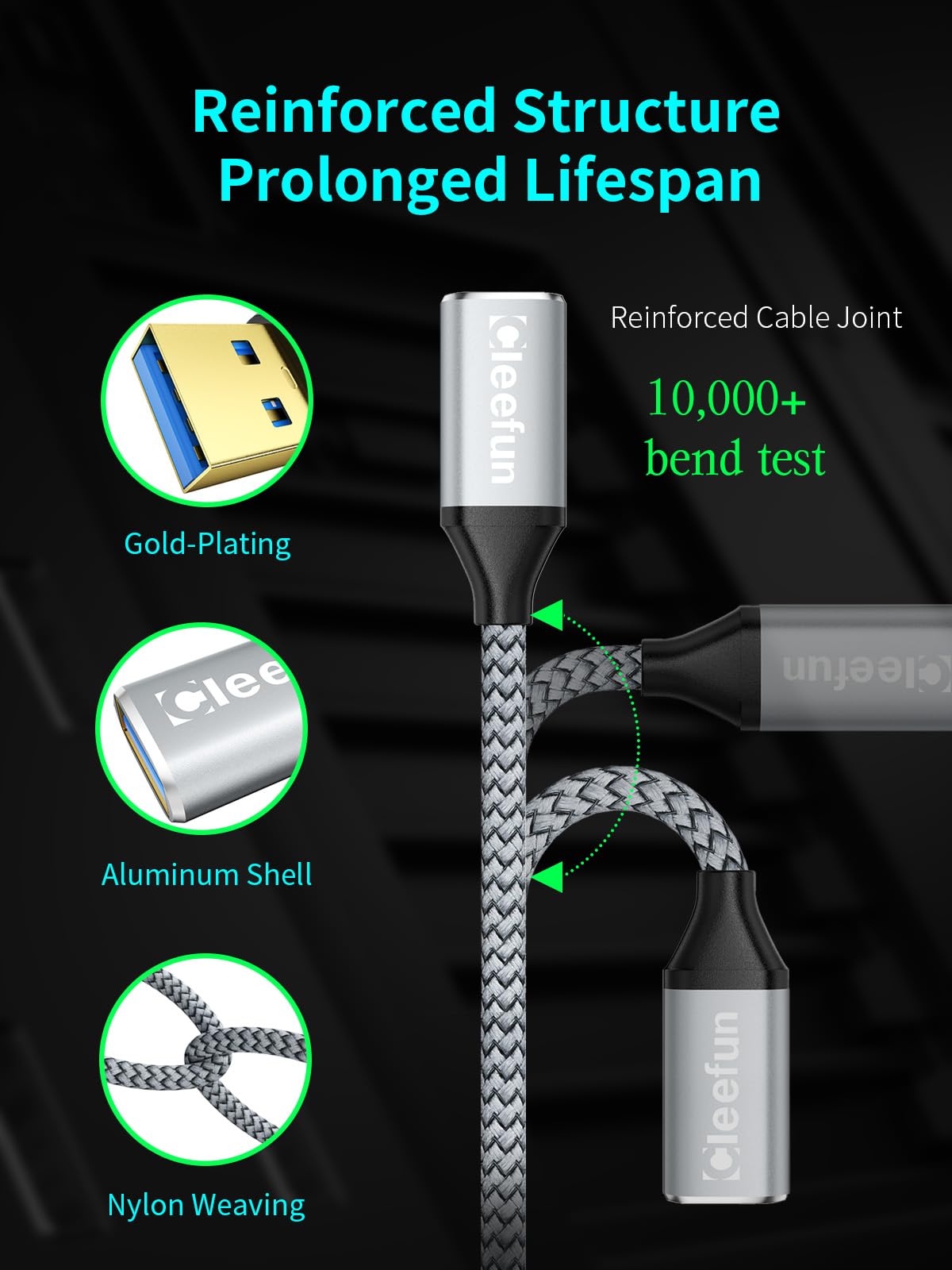 CLEEFUN Prolunga USB 1 Metri, USB 3.0 Tipo A Maschio a A Femmina 5Gbps Nylon Cavi Estensione Trasferimento Dati per Stampante, Webcam, Mouse, Hub USB, Gamepad, Controller PS5, Unità Flash