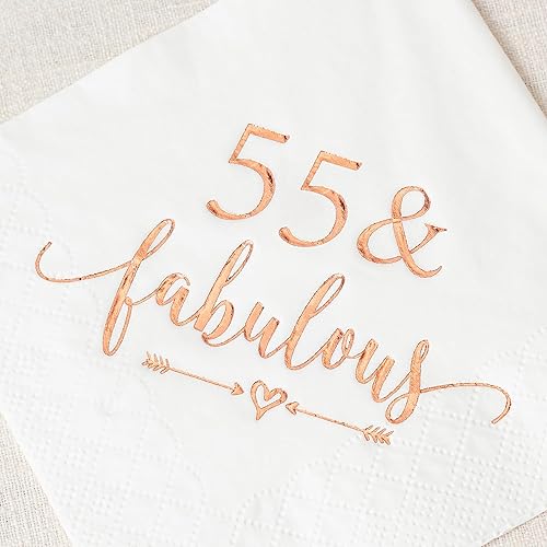 Miniatura 6 de Crisky Servilletas de cumpleaños 55 para mujer, decoraciones de cumpleaños 55, suministros de mesa de postre Bevergae para cumpleaños 55, 50