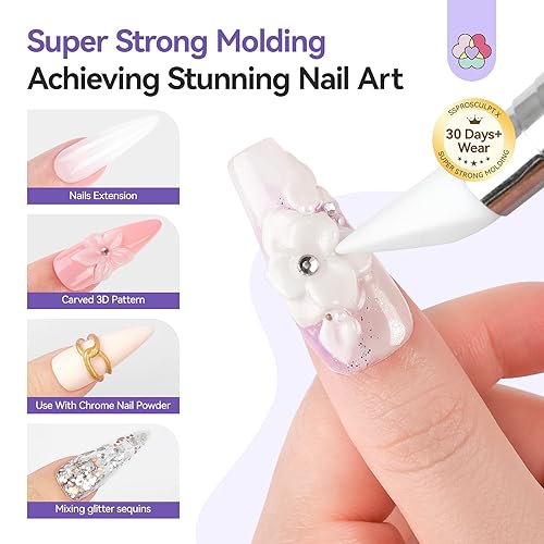 Miniatura 7 de SAVILAND Gel de uñas 3D de 2.12 oz moldeo fuerte en gel 3D para escultura de uñas, gel blanco para esculpir, no se limpia para extensión, geles no