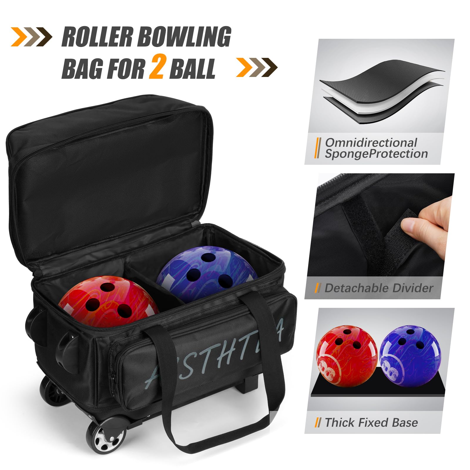 Sac de Bowling avec roulettes, 2 Sacs de Bowling avec Grand Compartiment séparé pour Chaussures et Poche pour Accessoires surdimensionnée