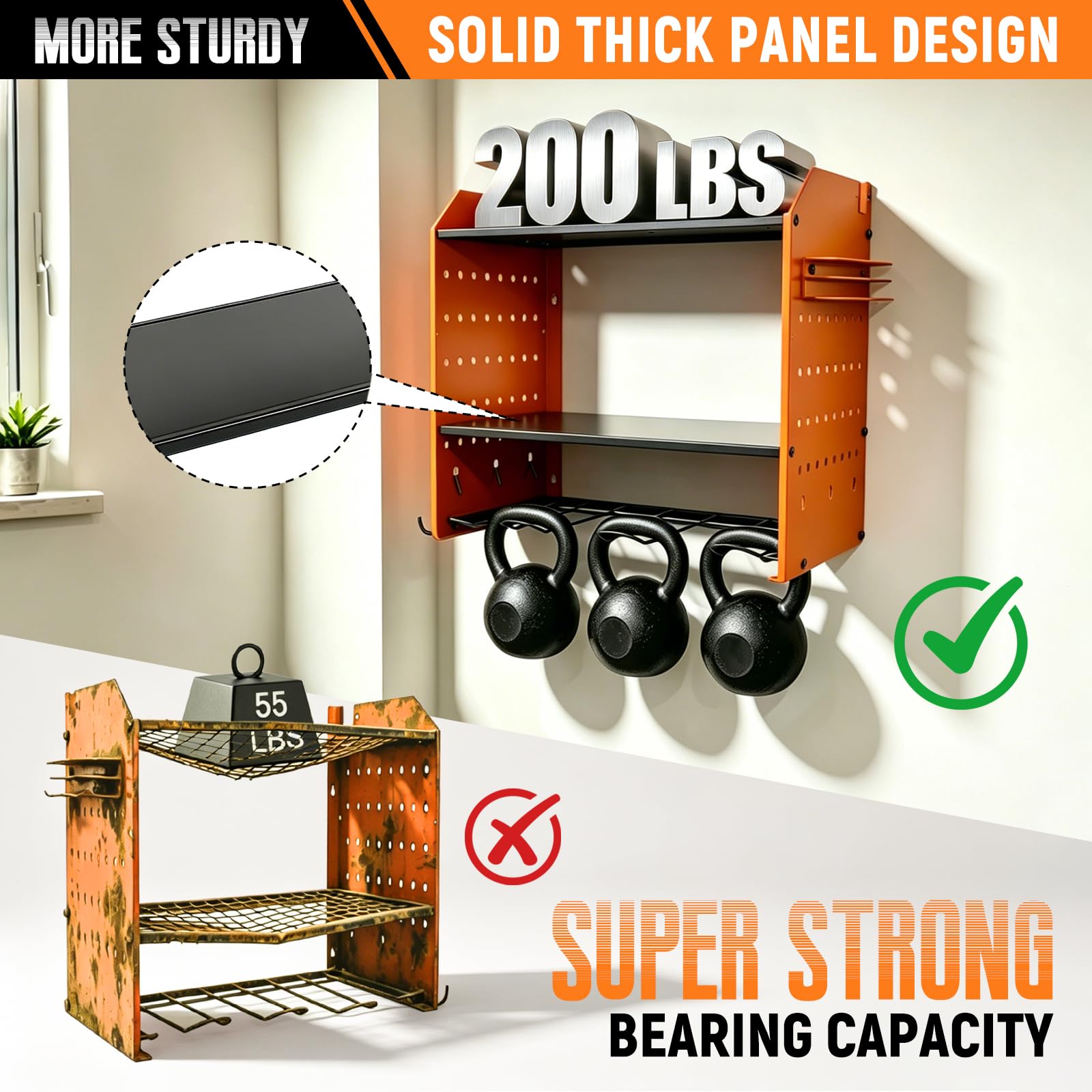 Soporte de pared para herramientas de 4 niveles, caja de almacenamiento para 4 herramientas eléctricas, taladro de impacto, portaherramientas para garaje y taller (naranja)