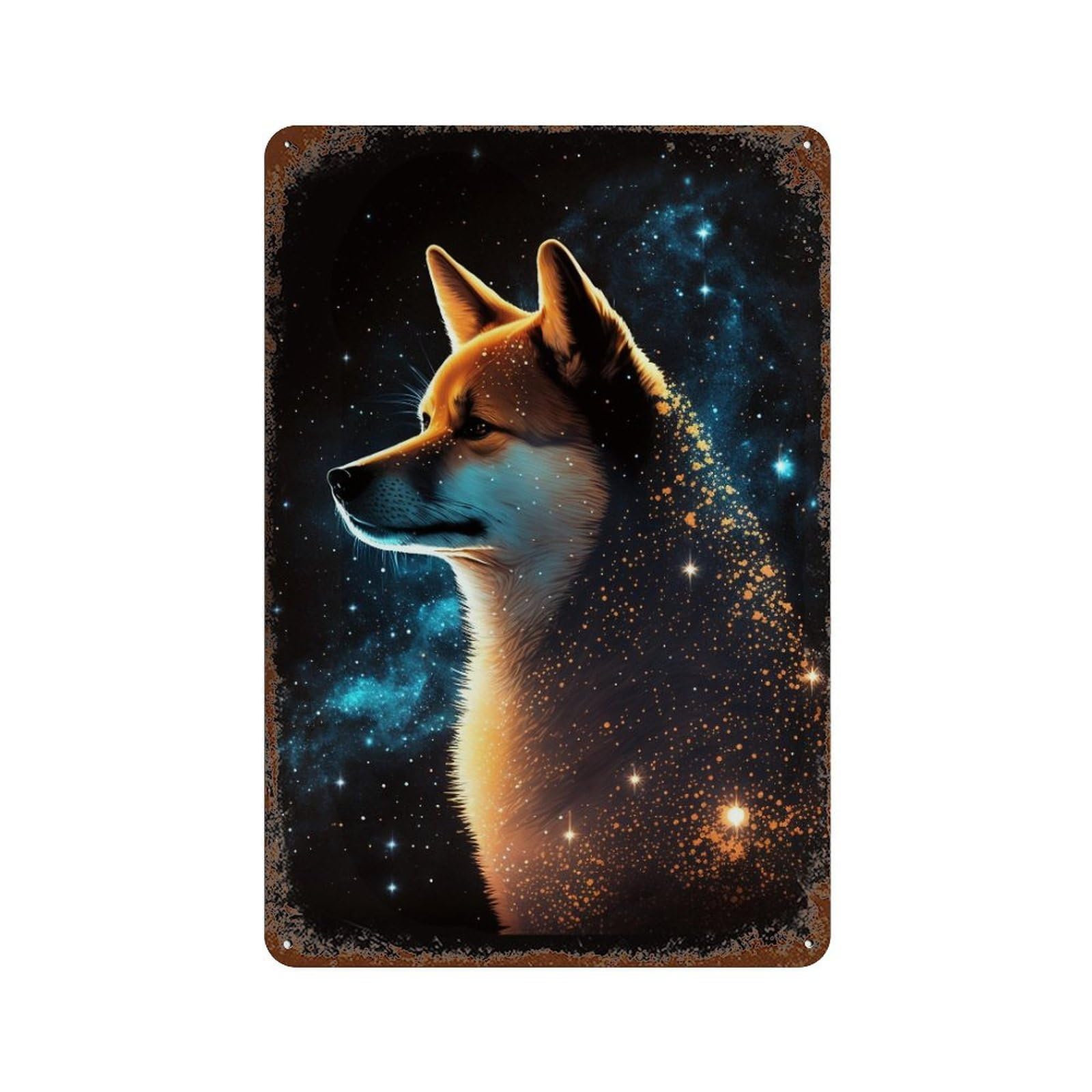 Garage Style Galactic Wolf Portrait -39 Aged Metal Wall Plaque 11.8"x7.9", Novelty Wall Decor for Bar And Workshop