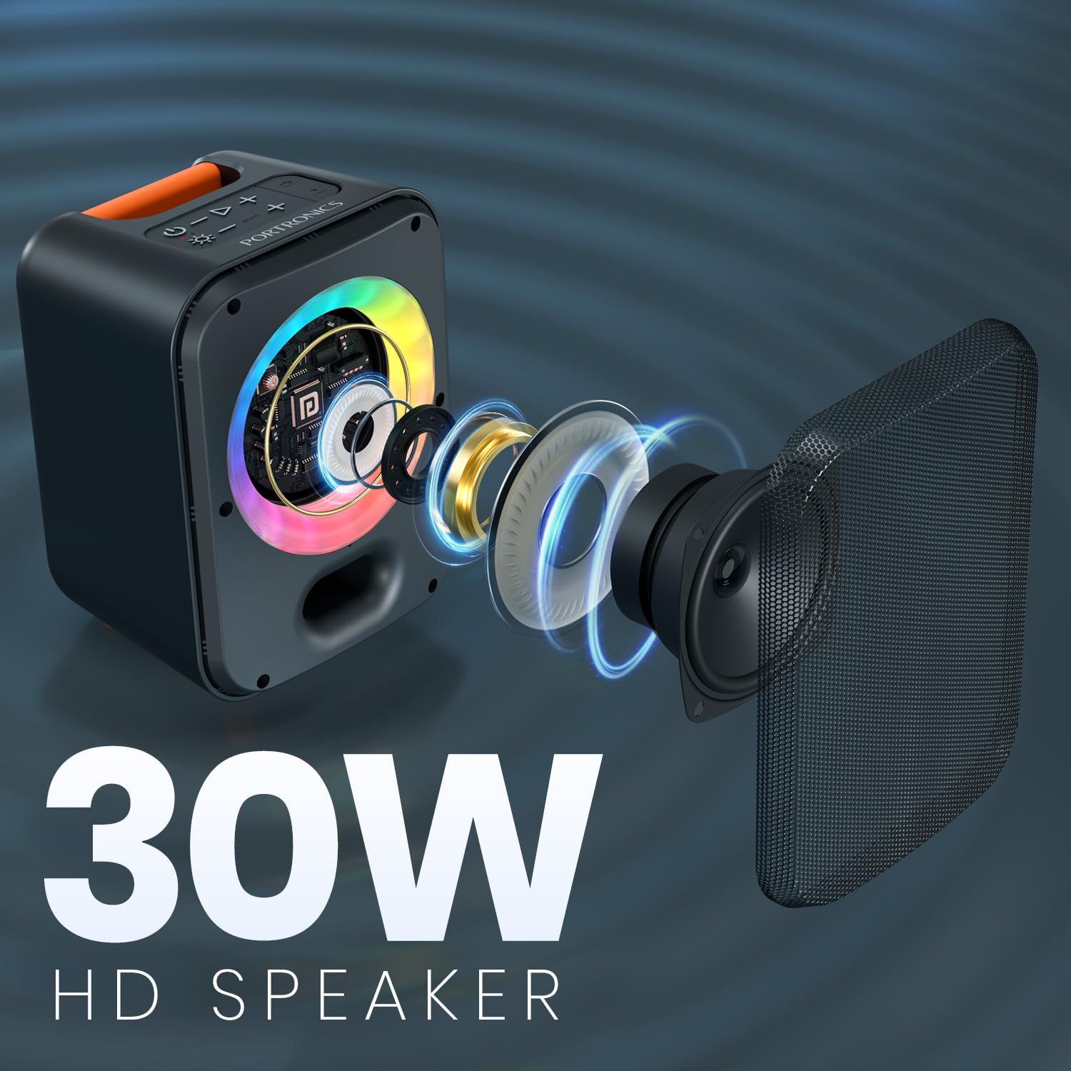 Унутраны view highlighting the 30W speaker driver
