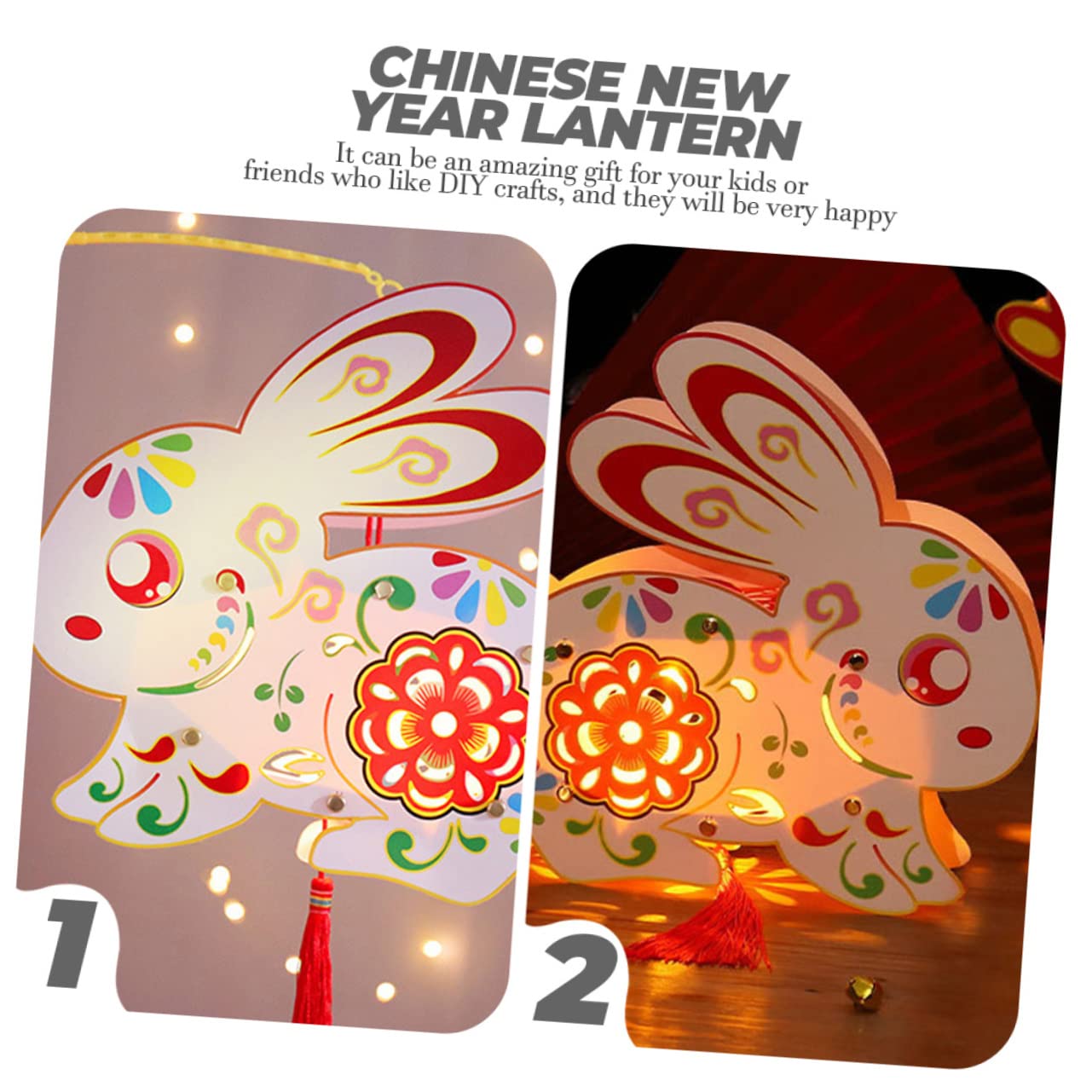 Amosfun 4 Juegos 4 Juegos De Pantallas De Lámpara con Forma De Conejo Decoración De Conejo Luces Solares para Exteriores Linternas De Año Lunar Lámpara De Campamento con 2 Piezas * 4