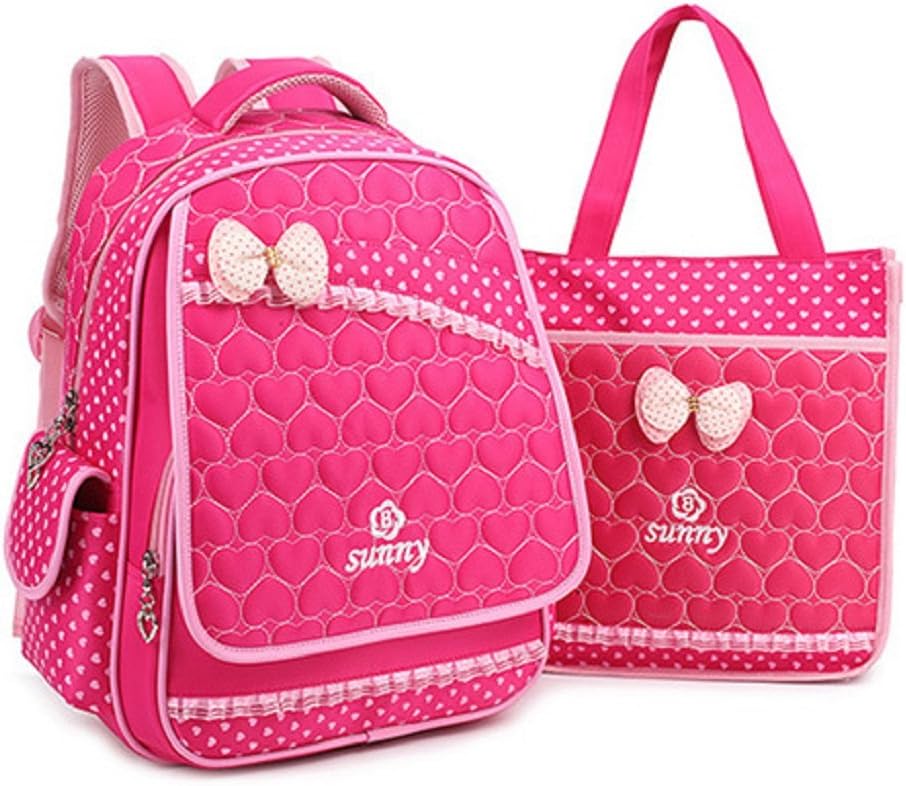 Kamabags Kids Gilrs Cute Nylon School Backpack with Lunch Bag (2-9 Years, Rose red)