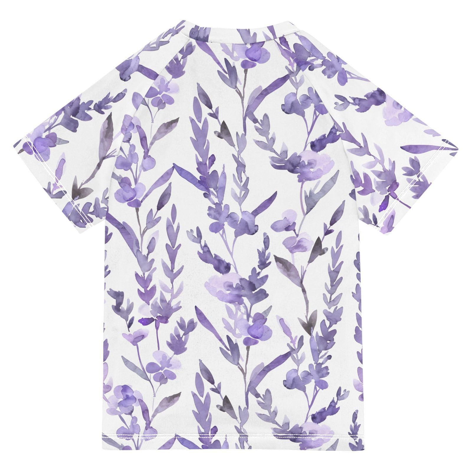 ALAZA Boys Swim Shirts Toddler Rash Guard Short Sleeve Rashguard Lavender Watercolor Floral UPF 50+ 11-12T