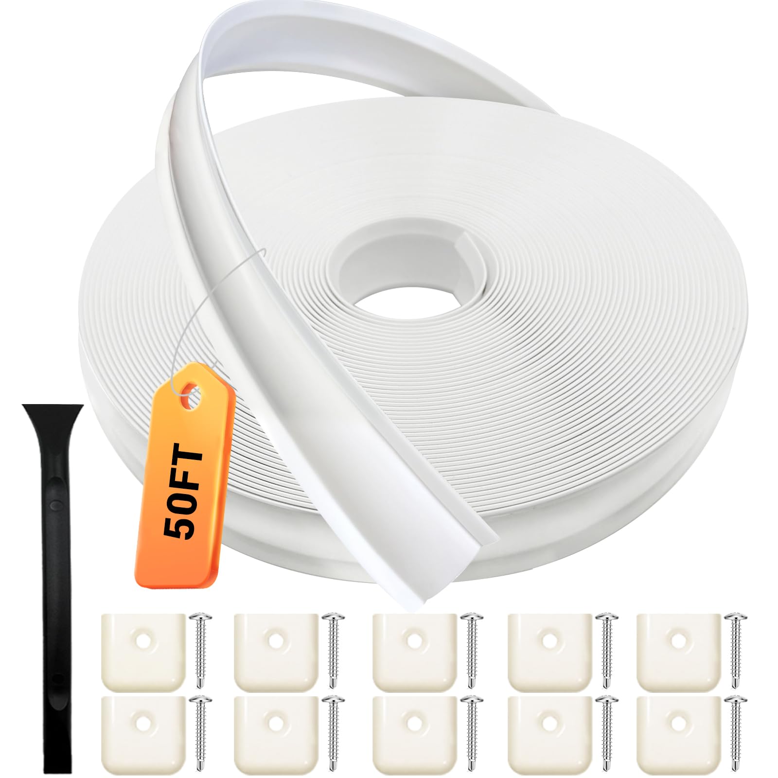 Photo 1 of 1” RV Trim Molding Insert, 50 Ft Heavy Duty RV Weather Stripping Exterior, Vinyl Rubber Seal Strip Includes End Caps, Screw Cover Trim for Camper Travel Trailer, White