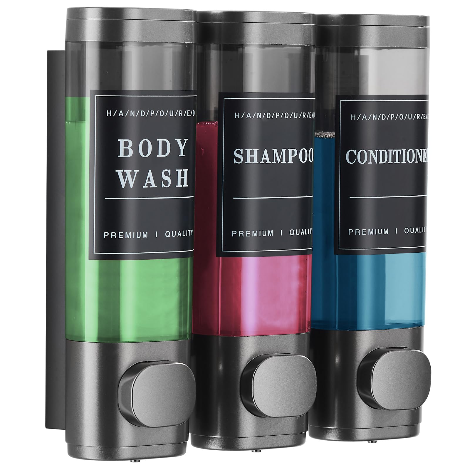shampoo and conditioner dispenser,shower dispenser 3 chamber no drill wall-mounted shampoo dispenser for shower wall mounted shower soap dispenser for bathroom hotel large capacity,gun gray