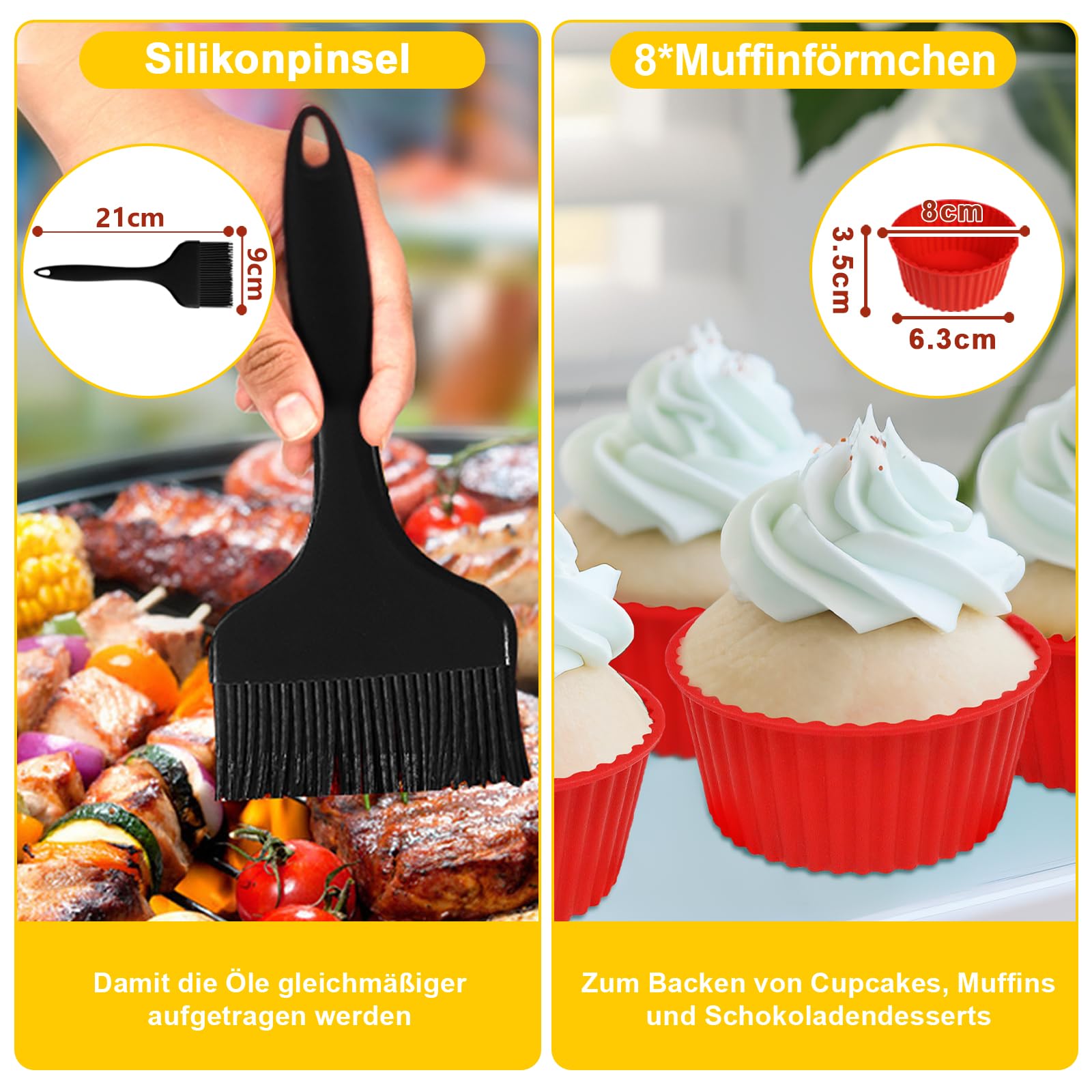 YINGRACE Airfryer akcesoria do Philips Airfryer Dual Basket 3000 Series NA350, 5000 Series NA550, 8 szt. z silikonową formą, ruszt do grillowania, blachy do tostów, forma do muffinek zamiast papieru