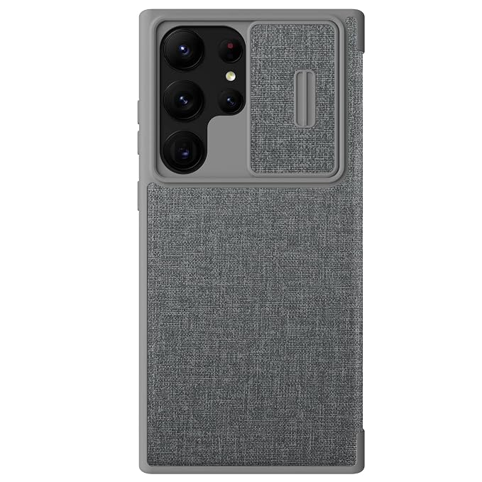 Nillkin Case for Samsung Galaxy S23 Ultra (6.8" Inch) Qin Pro Cloth Leather Camshield Camera Slider Flip Folio + Card Slot Grey Color