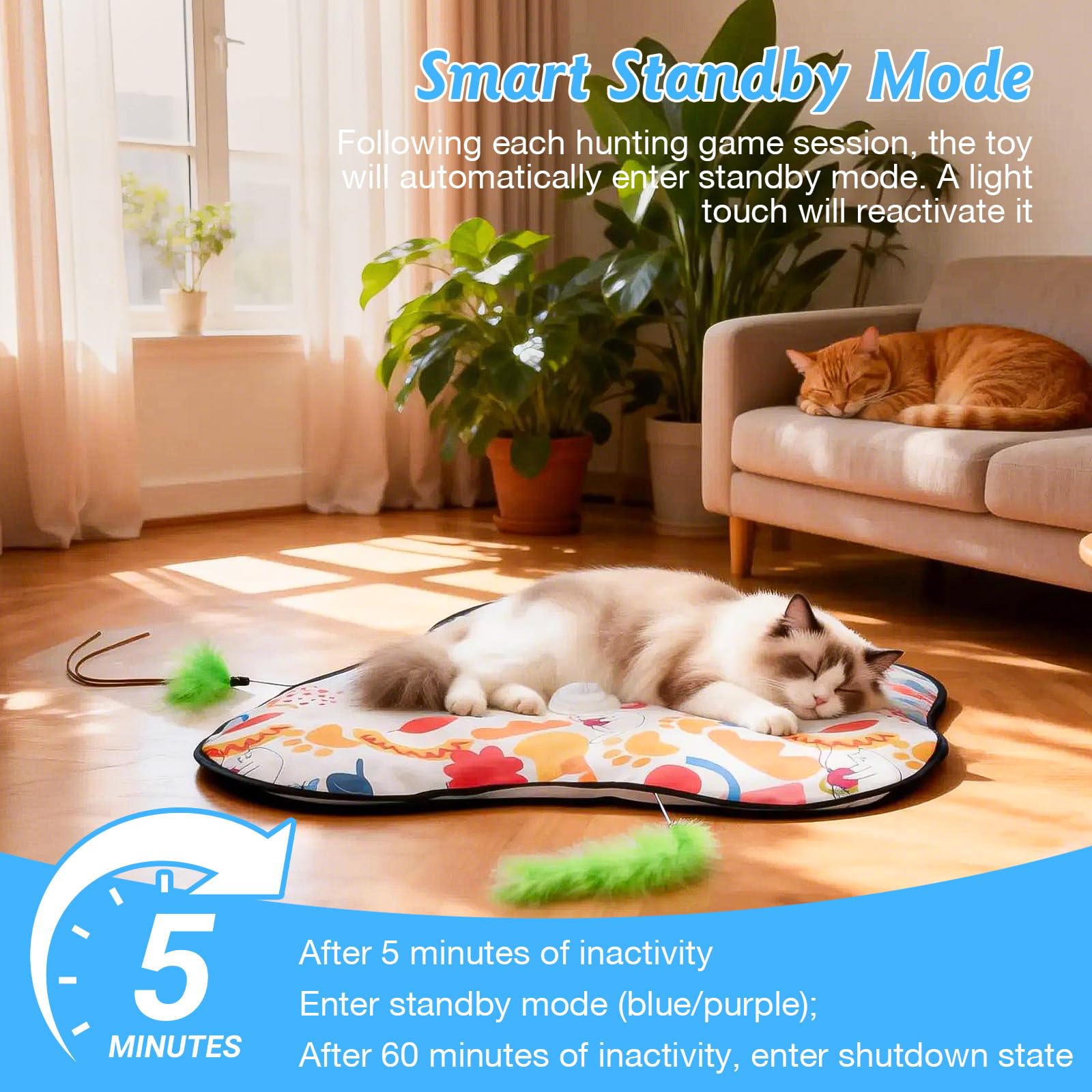 Cozary Giochi Interattivi per Gatti, Gioco Interattivo Gatto Elettrico con Piume Rimovibili, Gatto Giocattolo Automatico per Catturare Topi, Ricarica USB Cat Toys