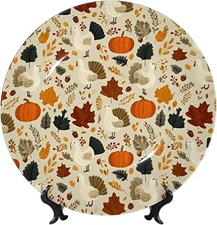 6in Exquisite Ceramic Decorative Plate,Bone Porcelain Plates With Display Stand For Kitchen Dining Room Wine Cabinet-Turkey And Thanksgiving (4)