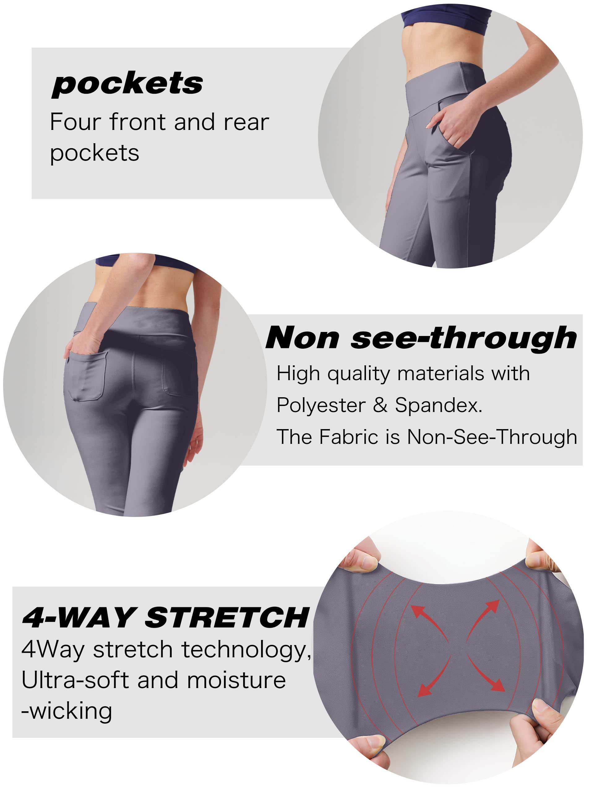 LaiEr Pantaloni da Yoga da Donna con 4 Tasche Pantaloni da Lavoro a Vita Alta 4 Vie Stretch Controllo Pancia Pantaloni Lunghi Svasati, (2 Tasche Laterali e Posteriori),