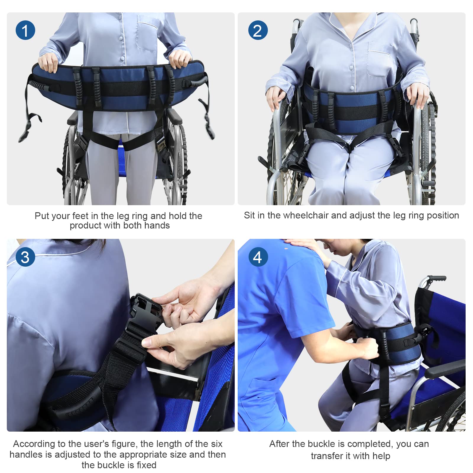 Ceinture de transfert avec 6 poignées (bleu foncé)