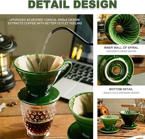 Miniatura 4 de Gotero de café con 1 agujeros, cono de filtro lento de fondo plano 01 para viajes, camping, oficina, hogar, portátil, fácil de preparar manualmente,