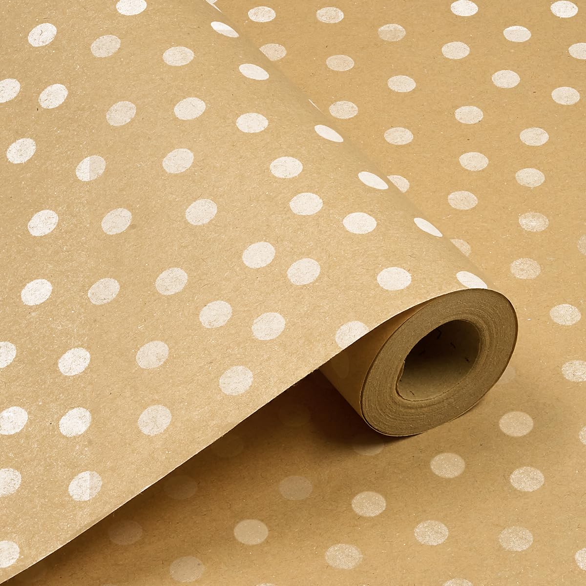 Rollo de papel para envolver regalos de cumpleaños, 43 cm x 15 m, papel kraft reciclable con estampado de lunares para cumpleaños, bodas, Navidad y decoración de fiestas