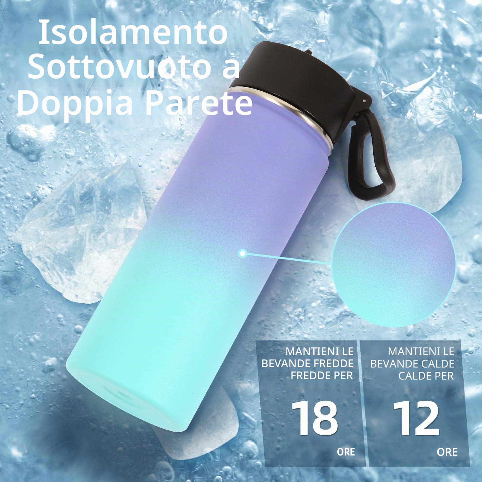 Volhoply 650ml Isolato Borraccia Termica con Cannuccia 4 Confezioni, Bottiglia in Acciaio Inox con Manico,Bottle a Doppia Parete, Bottiglie Sportive per Bambini,Scuola,Lavoro(Assortito,4 set)