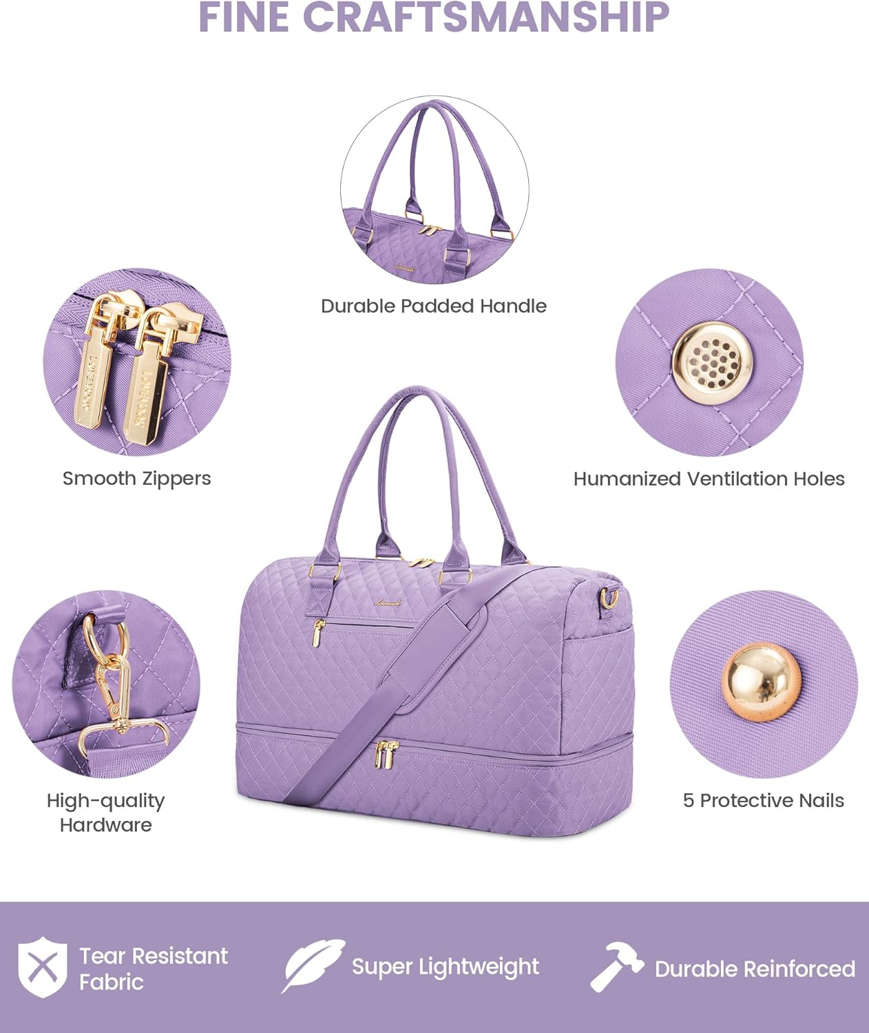 LOVEVOOK Travel Duffle Bag for Women, Weekender Overnight Bag with Shoe Compartment, Carry on Bag with Toiletry Bag, Gym Duffel Bag with Wet Pocket, Hospital Bags for Labor and Delivery 3 Pcs Set - Image 4