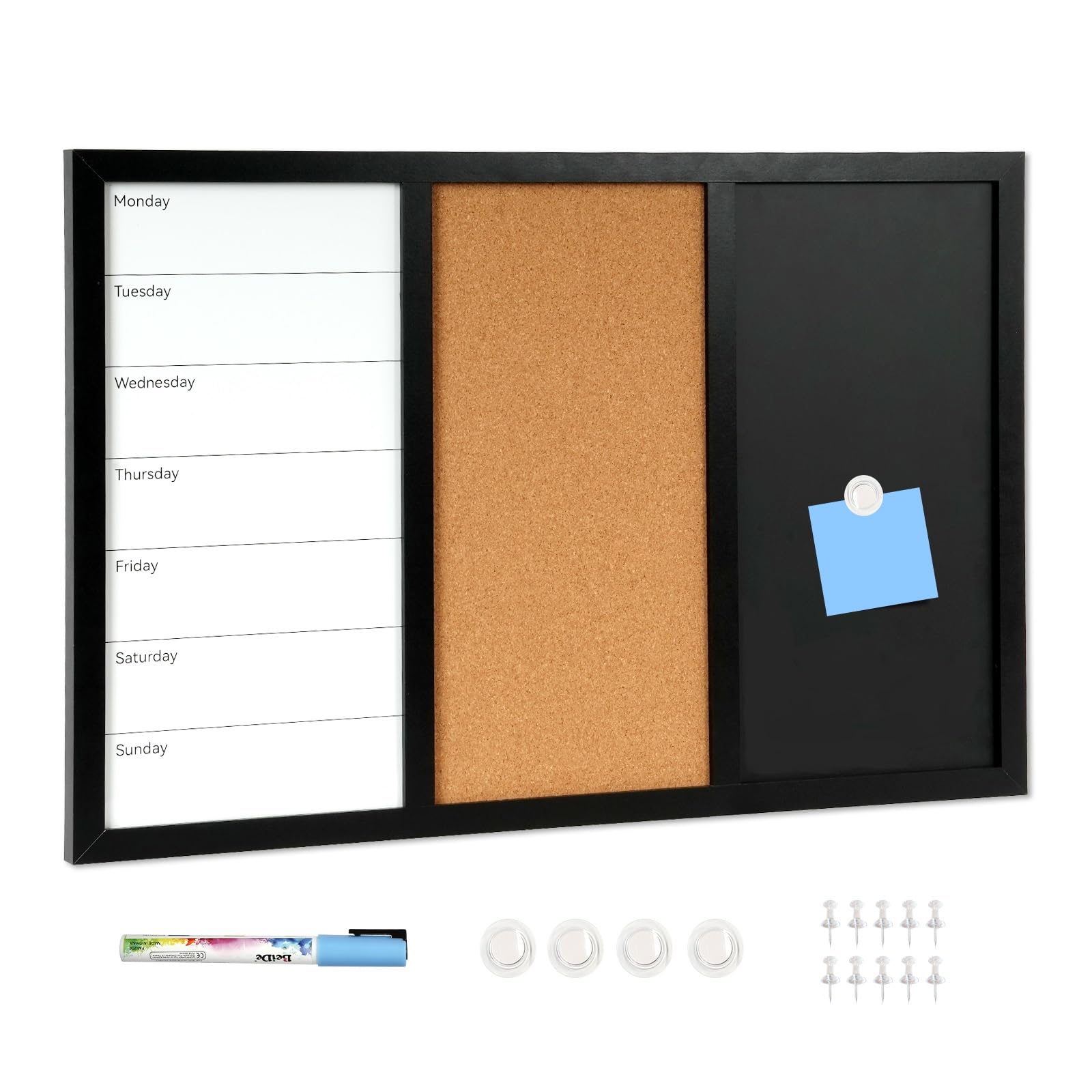 DOLLAR BOSS Kreidetafel aus Kork Tableau magnétique combiné 50x70cm, tableau magnétique, tableau blanc, tableau en liège, tableau mémo cuisine, tableau planning hebdomadaire