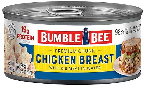 Bumble Bee Pechuga de Pollo Premium con Carne de Costilla, Trozos en Agua, Lata de 10 oz - 19g de Proteína por Porción - Sin Gluten, Apto para Keto