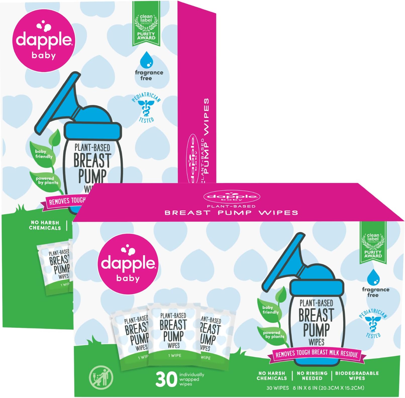 Dapple Breast Pump Wipes Baby, Hypoallergenic & Powered by Plants, Removes Milk Residue, Leaves No Taste, Singles, Fragrance Free, 25 Count (Pack of 1)