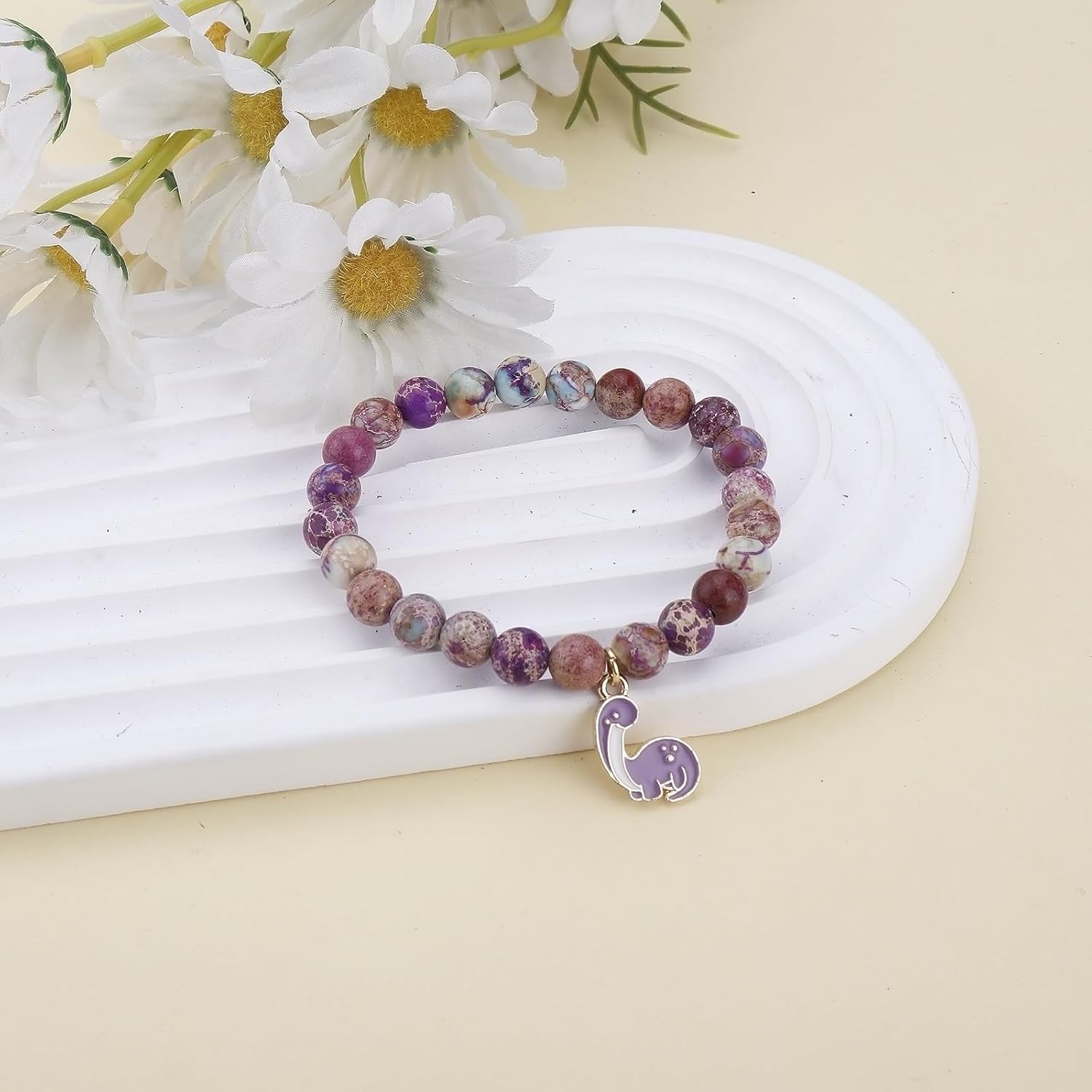 PARTNER Dinosaur Inspirational Birthday Gifts for Women Best Friends Unique Gifts Natural Stone Beaded Bracelets for Women&Men Agate Beaded Jewelry with Meaningful Message Card For Dinosaur Lover,Comes Packaged - Image 4