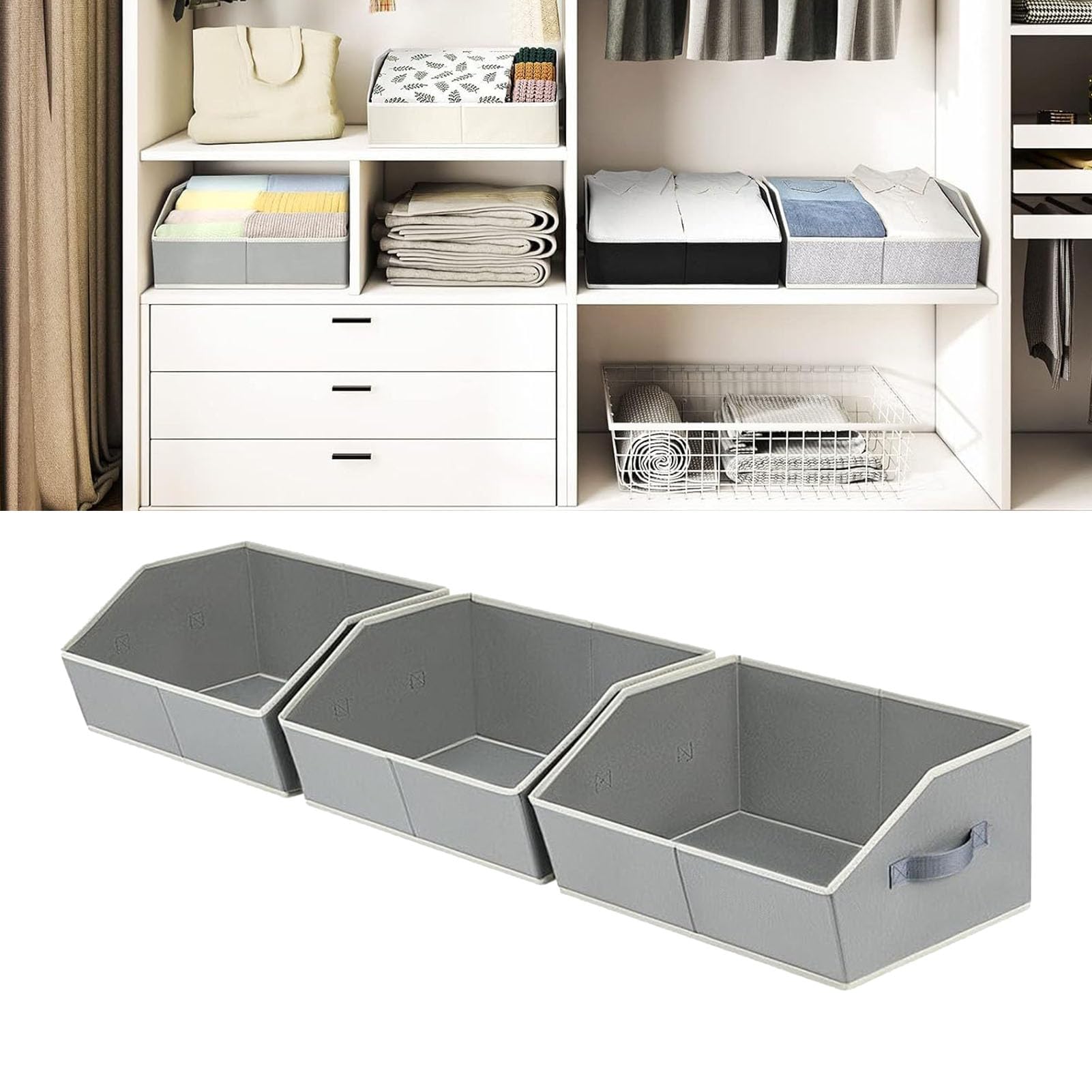 Alomejor Große Trapezförmige Schrank-Organizer, Stabile, Zusammenklappbare Aufbewahrungswürfel für Kleiderbox für Wohnzimmer, Schlafzimmer, Büro (Strukturiert)