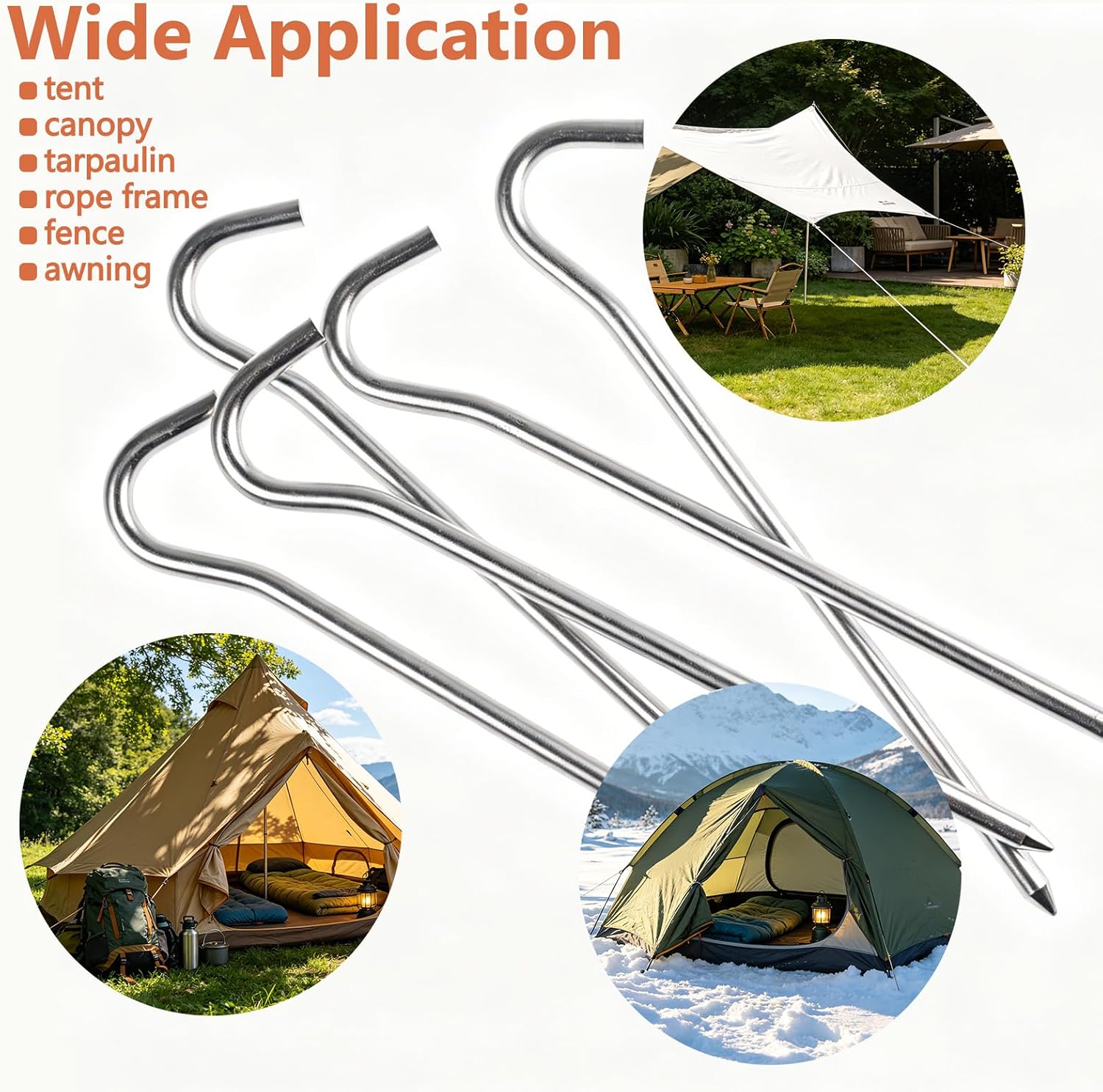 Metal Tent Stakes Heavy Duty 7 Inch Camping Tarp Stakes for Outdoor 8 Pack Garden Edging Fence Hook Metal Ground Stakes for Camping Shelters Tarp Tent Spikes for Canopies Aluminum Tent Stakes