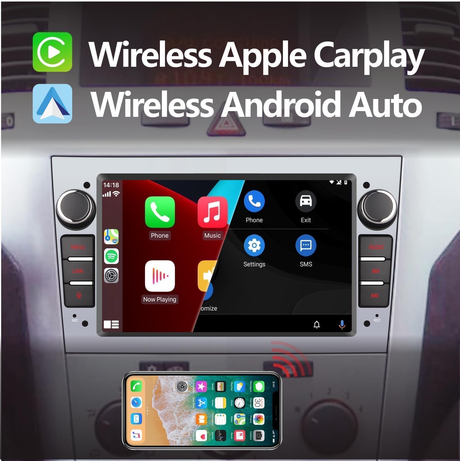 Autoradio Compatible avec sans Fil Carplay/Android Auto pour Opel Antara Zafira Corsa avec écran Tactile de Bluetooth/Mirror Link/USB/Puissance élevée Argent