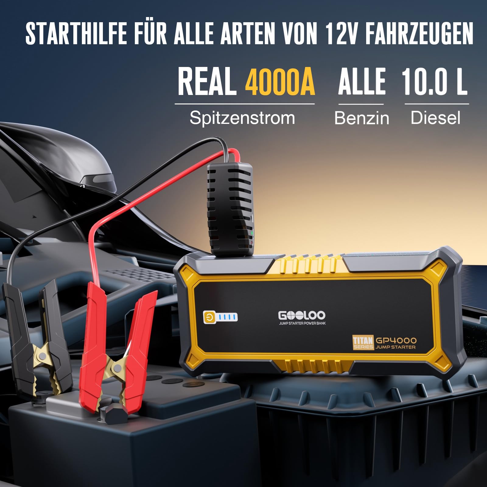 GOOLOO GP4000 Starthilfe Powerbank, 4000A Auto Starthilfe & A6 Gear Elektrische Luftpumpe 160PSI