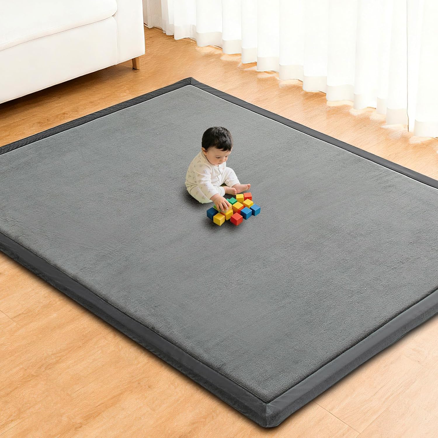 Baby Play Mat for Floor,1.3" Thick Elasti-Foam Playpen Mat for Tummy Time, Easy Care with Non-Slip Cushioned for Infant,Kids and Toddler Crawling