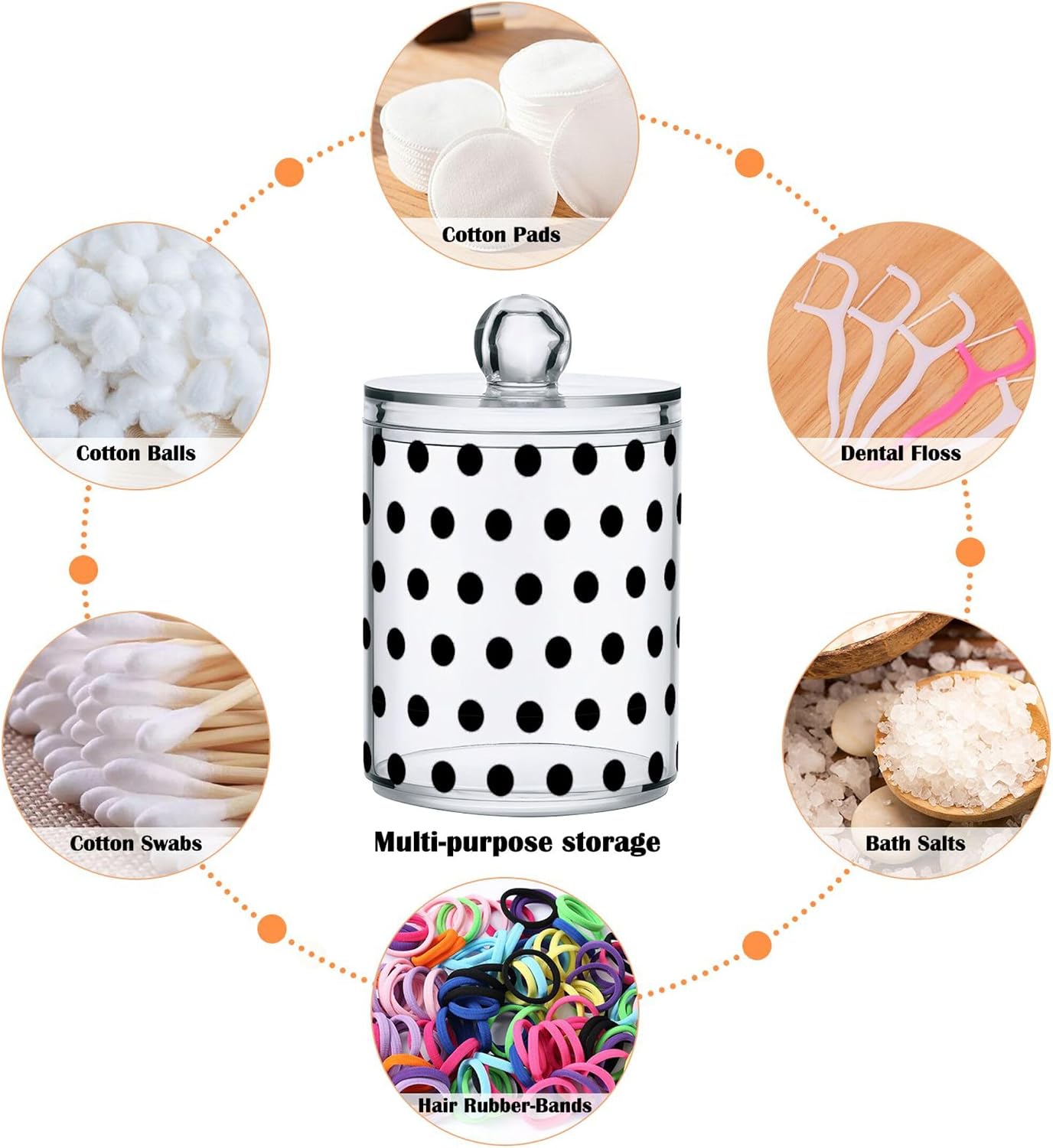 Black Spots 4 Pack Plastic Qtips Holder Bathroom Organizer Canisters for Cotton Balls/Swabs/Pads/Floss,Plastic Apothecary Jars for Vanity